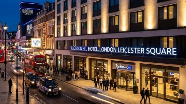 Exterior view of Radisson Blu Hotel near Leicester Square London West End