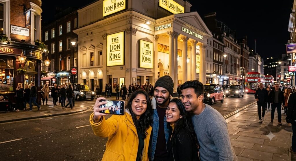 Lyceum Theatre London showing The Lion King with tourists outside on Wellington Street